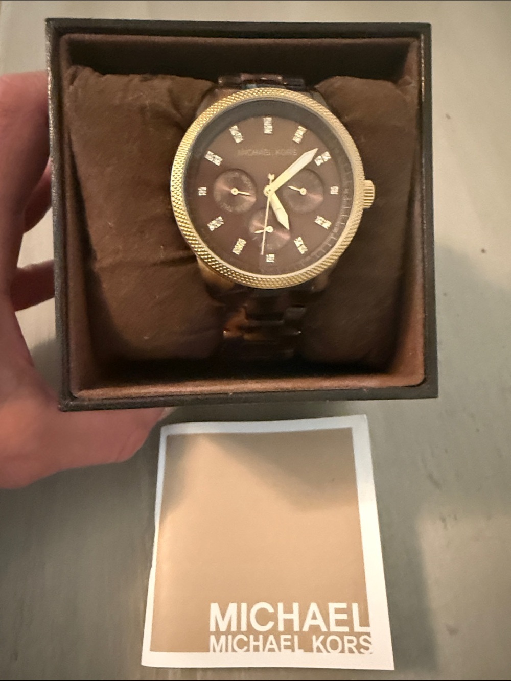 Michael Kors Brown Tortoiseshell and Gold Chronograph Watch